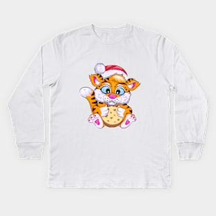 Cartoon Tiger with Cookies. Kids Long Sleeve T-Shirt